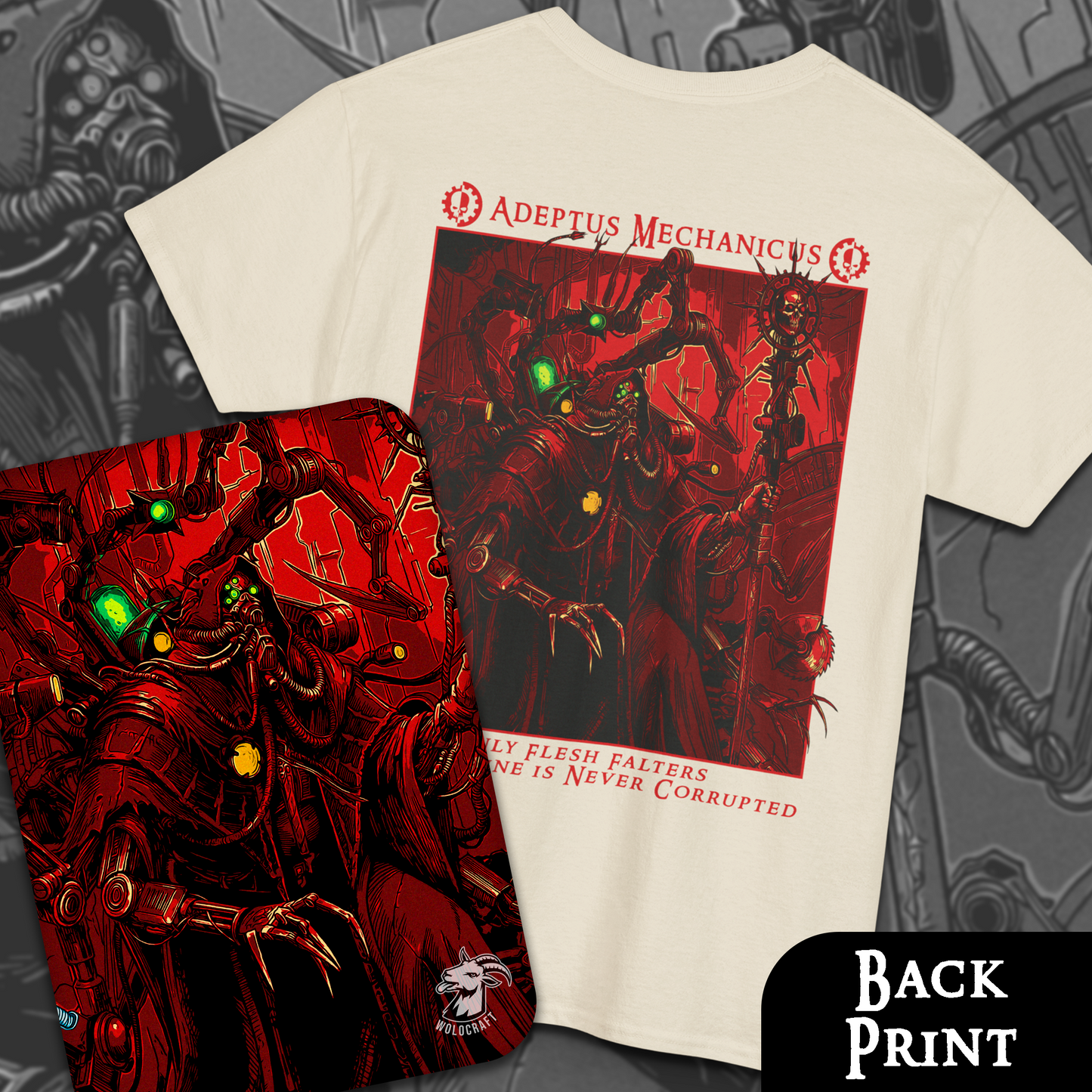 Adeptus Mechanicus - Only Flesh Falters | Back Print T-Shirt