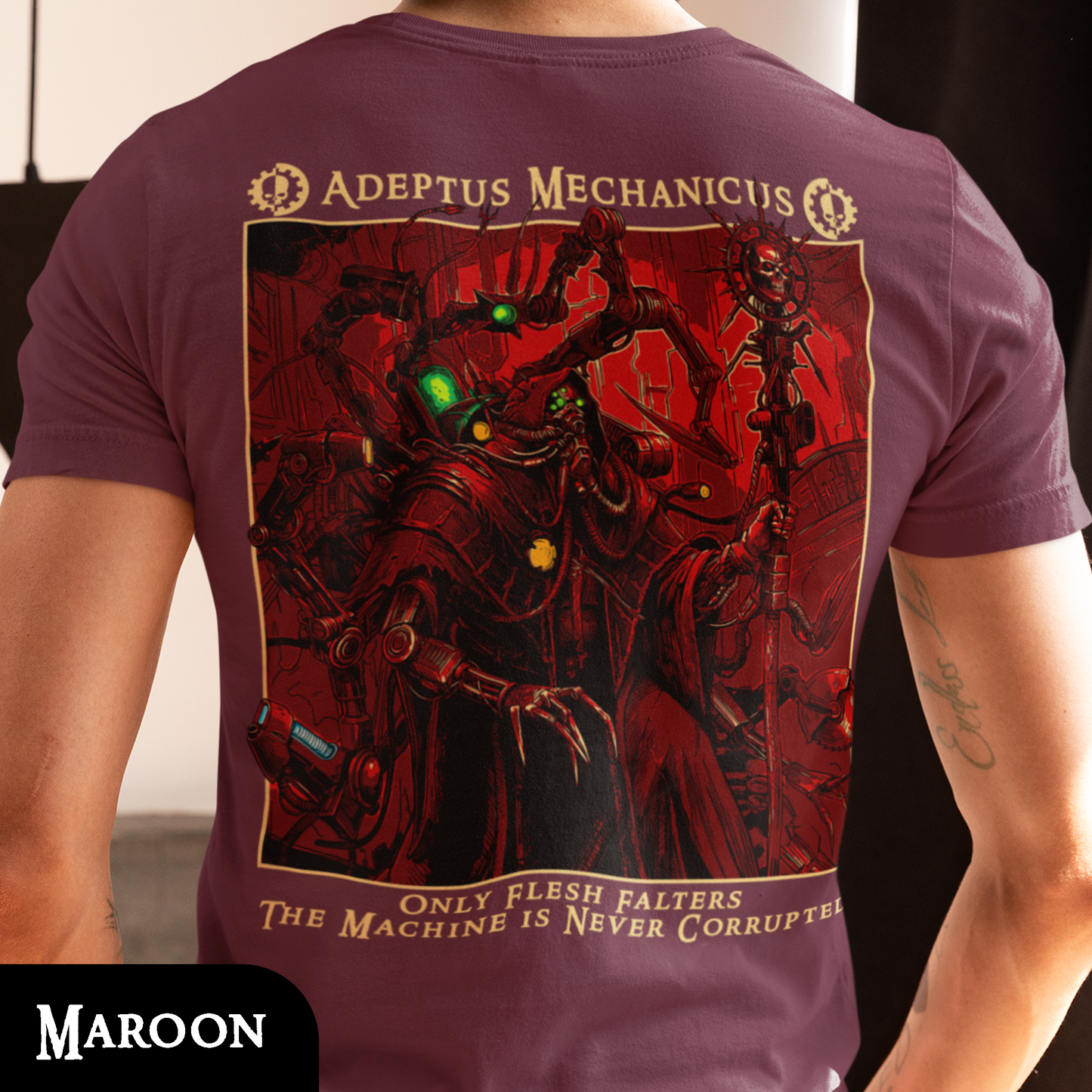 Adeptus Mechanicus - Only Flesh Falters | Back Print T-Shirt