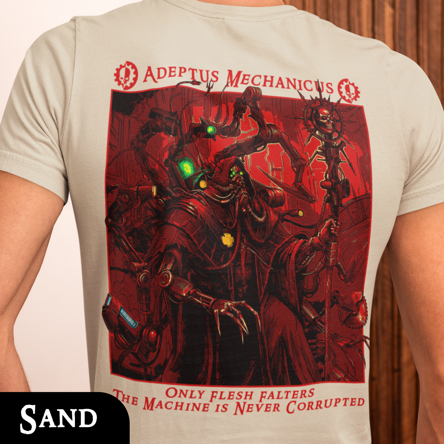 Adeptus Mechanicus - Only Flesh Falters | Back Print T-Shirt
