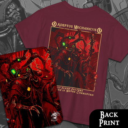 Adeptus Mechanicus - Only Flesh Falters | Back Print T-Shirt
